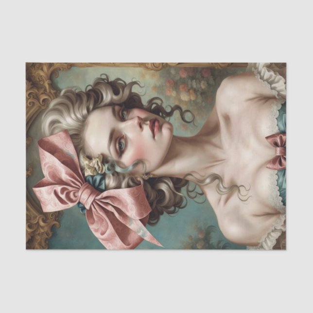Mousseline Française Rococo Lady avec Bow 1 Découpage papier (Recto)