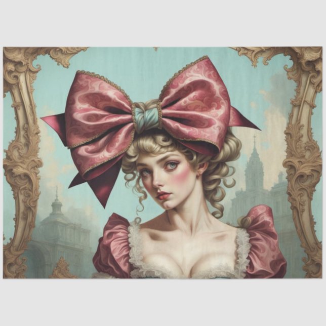 Mousseline Française Rococo Lady avec Bow 2 Découpage papier (Recto)