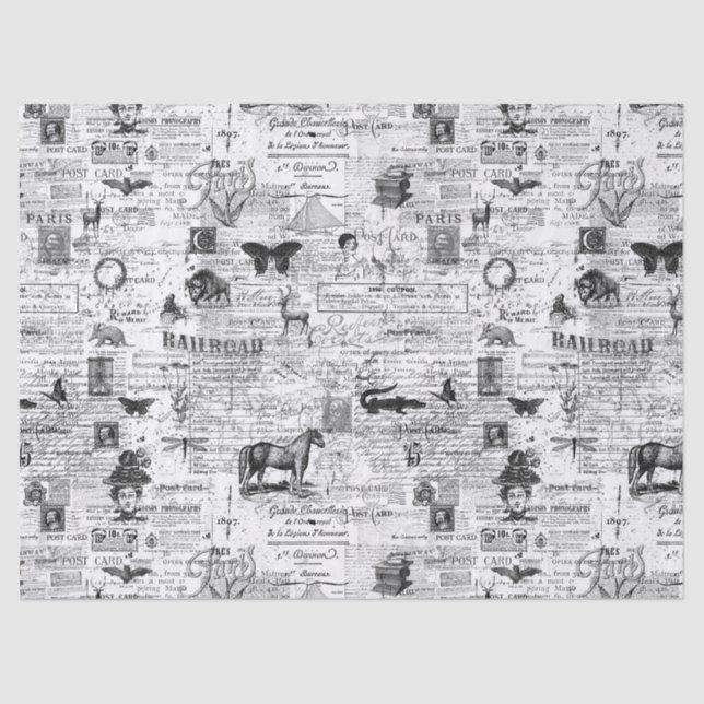 Mousseline Illustrations Ephemera Tissu ou papier découpage (Recto)