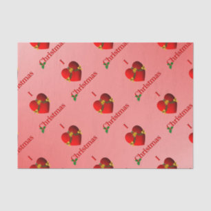 Mousseline J'ai coeur Noël Tissu Papier rouge
