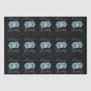 Mousseline Joyeux Anniversaire Bébé Bleu Tissu Papier