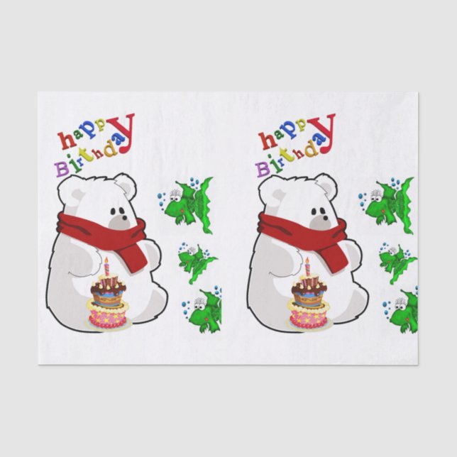 Mousseline Joyeux Anniversaire Tissu Papier Ours Polaire (Recto)