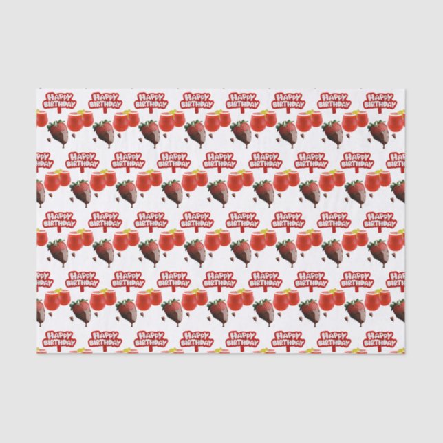 Mousseline Joyeux Anniversaire Tissue Papier fraise (Recto)