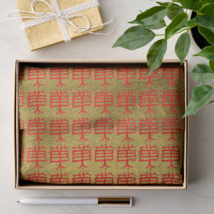 Mousseline Kanji Treat rouge or veine papier tissu
