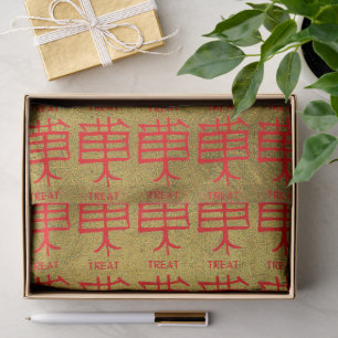 Mousseline Kanji Treat rouge or veine papier tissu