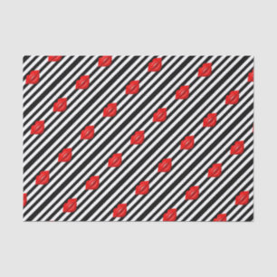 Mousseline Lèvres rouges noir blanc rayures papier tissu
