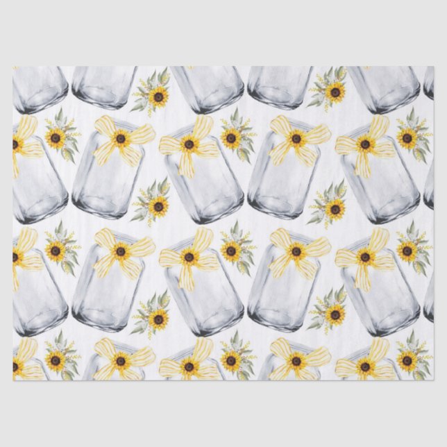 Mousseline Mason Jar Tournesol Fleur Russe Tissu Papier (Recto)