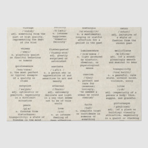 Mousseline Mots de machine à écrire du dictionnaire Papier an