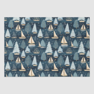 Mousseline Nautical Coastal Noël Voilier Tissu Papier