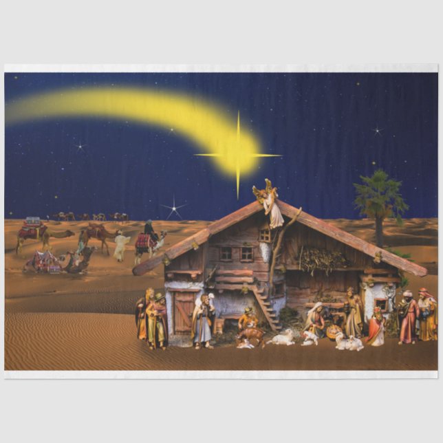 Mousseline Noël Nativité Manger 2 Découpage Tissu papier (Recto)