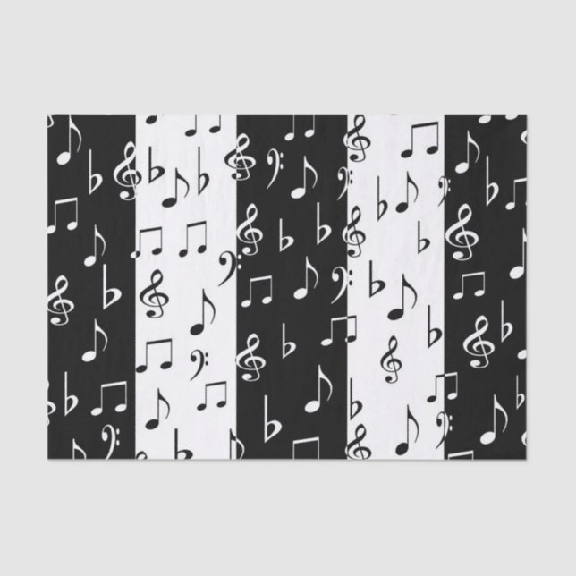 Mousseline Notes musicales noires et blanches - Papier de tis (Recto)