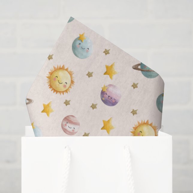 Mousseline Papier Cadeau Espace Mignon avec Planètes et Étoil (Sac cadeau)