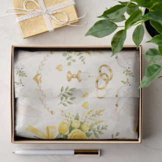 Mousseline Papier cadeau floral jaune pour mariage et fiançai