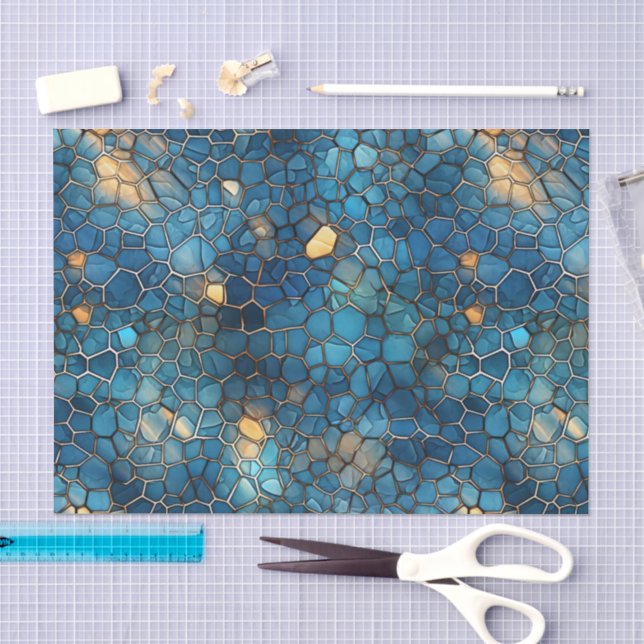 Mousseline Papier de découpage coquillage aquarelle bleu océa (Artisanat)