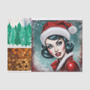 Mousseline Papier de découpage Rockabilly Christmas Girl