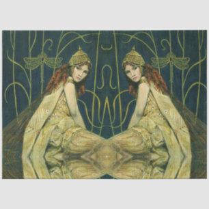 Mousseline Papier de fond Art Nouveau Nymphe vintage