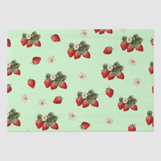 Mousseline Papier de fraise avec fleurs sur vert (Recto)