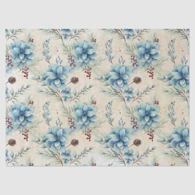 Mousseline Papier de papier de tissus bleu Fleurs de Noël (Recto)