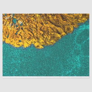 Mousseline Papier de soie, Eau Turquoise, Lichen Jaune