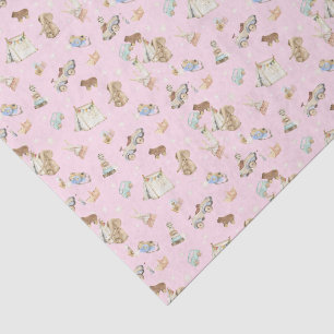 Mousseline Papier de soie, Fond rose jouets vintage