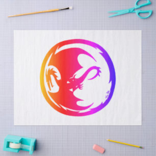 Mousseline Papier de tissu blanc Neon Dragon grand