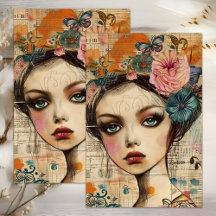 PAPIER DE TISSU DÉCOUPAGE DE LA FILLE FLEUVE BOHO