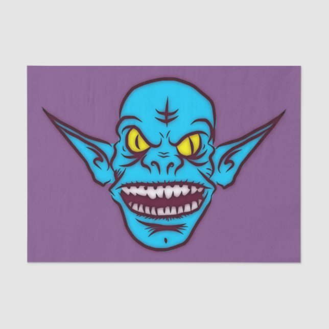 Mousseline papier de tissu zombie troll bleu (Recto)