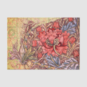 Mousseline Papier de tissus à fleurs rouges William Morris
