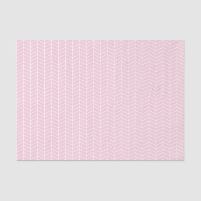 Mousseline Papier de tissus Chevron - Blanc sur rose clair (Recto)