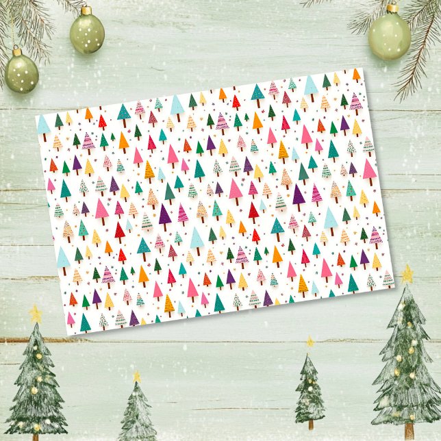 Mousseline Papier de tissus de Noël rétro (Cute Retro Christmas Trees Tissue Paper )