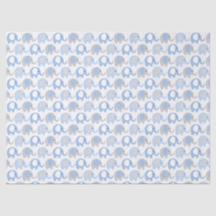 Mousseline Papier de tissus - Eléphants bleus et gris