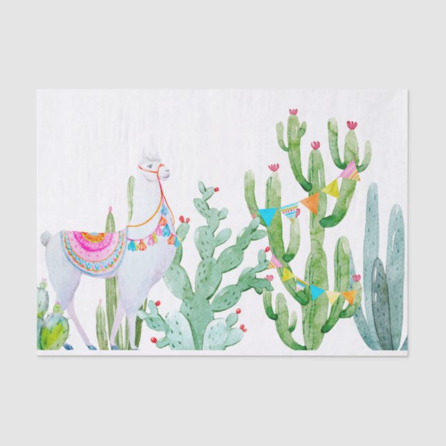 Mousseline Papier de tissus enveloppant Boho Llama Cacti de B (Recto)