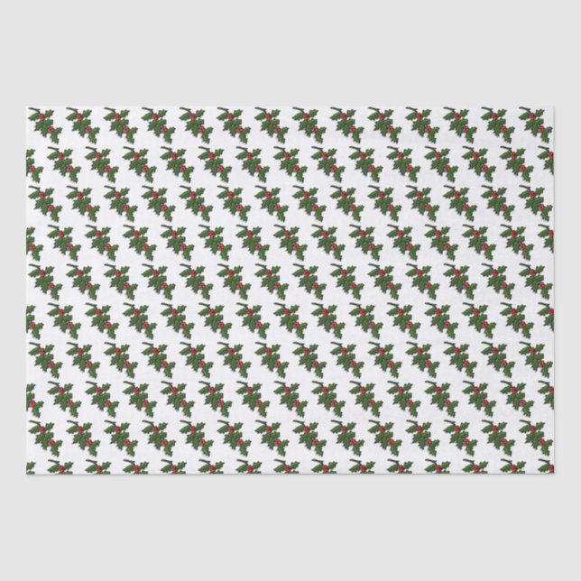 Mousseline Papier de tissus - Feuilles Holly et baies (Recto)