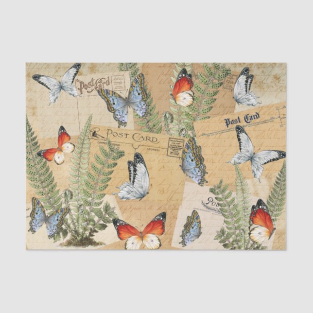Mousseline Papier de tissus Papier papillon & Ferns (Recto)