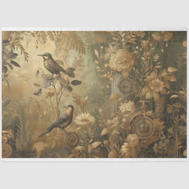 Mousseline Papier décolpage Fleurs botaniques Steampunk (Recto)