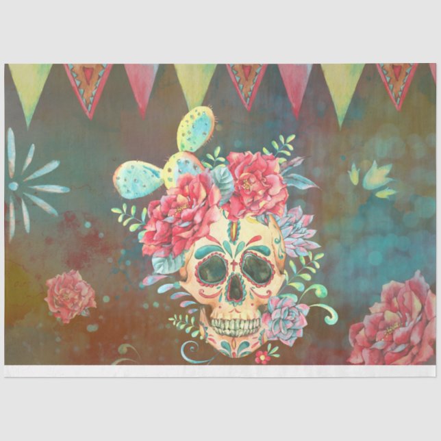 Mousseline Papier decoupage Crâne de Sucre Dia De Los Muertos (Recto)