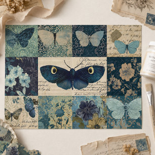 Mousseline Papier decoupage floral en collage papillon bleu v