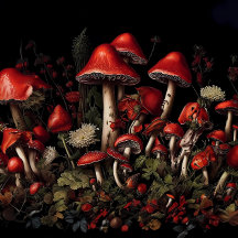 Papier Découpage Forêt de Champignons Rouges