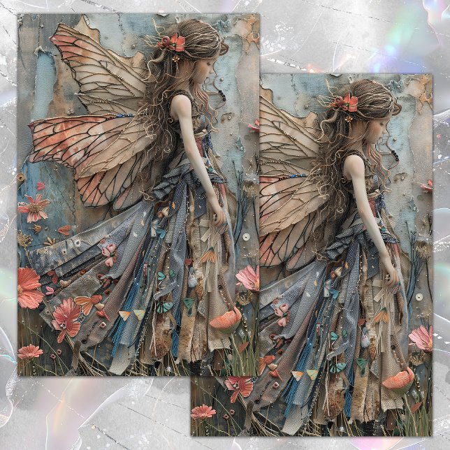 MOUSSELINE PAPIER DECOUPAGE POUR FILLE FÉE DE LA FORÊT (FOREST FAIRY GIRL DECOUPAGE TISSUE PAPER)