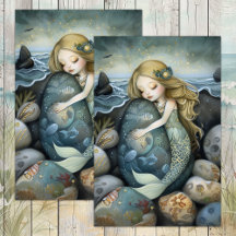 PAPIER DECOUPAGE POUR FILLE SIRENE ENDORMIE