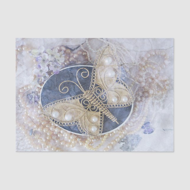 Mousseline Papier Découpe Mariage Papillon Blanc Or (Recto)