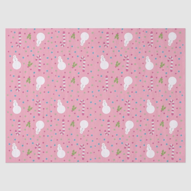 Mousseline Papier d'emballage Bonhomme de neige rose  (Recto)