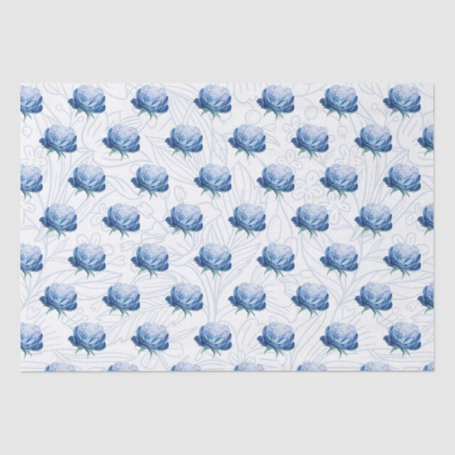 Mousseline Papier d'enveloppement botanique Elegance Blue Peo (Recto)