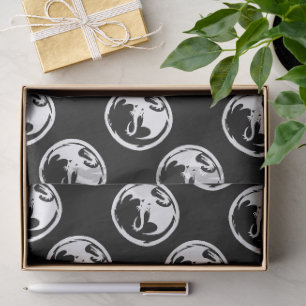 Mousseline Papier en tissu noir de Dragon blanc moyen