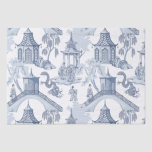 Mousseline Papier Motif chinois bleu et blanc
