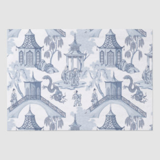 Mousseline Papier Motif chinois bleu et blanc