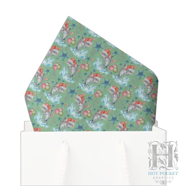 Mousseline Papier mouchoir de Noël dauphin en vert (Créateur téléchargé)