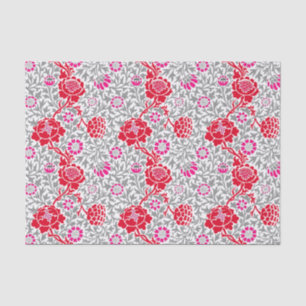 Mousseline Papier peint floral jacobéen, rouge profond, rose