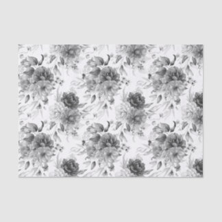 Mousseline Papier Tissu (3) Motif Sm Peonies Noires et Blanch