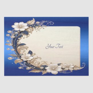 Mousseline Papier Tissu à Embellissement Floral Bleu Blanc